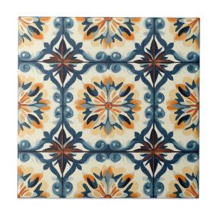 Blauw Goud Oranje en Bruin Patroon Keramische Tege Tegeltje