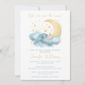 Blauw goud over de maan baby jongen douche uitnodi kaart (Voorkant)