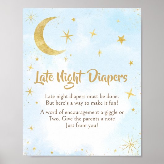 Blauw goud over de maan Baby Late Night luiers Poster (Voorkant)