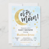 Blauw Goud Over De Maan Baby shower Kaart (Voorkant)