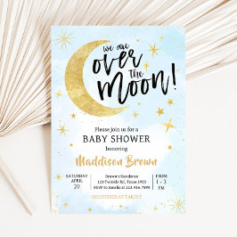 Blauw Goud Over De Maan Baby shower Kaart