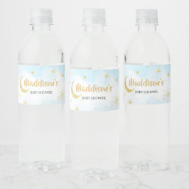 Blauw Goud Over De Maan Baby shower Waterfles Etiket