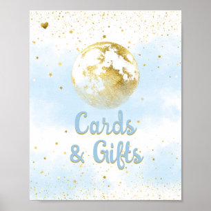 Blauw Goud Over de Maan en Sterren Baby Shower Bor Poster