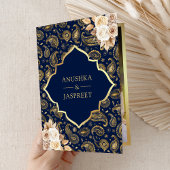 Blauw Goud Paisley Bloemen QR Code Indiase bruilof