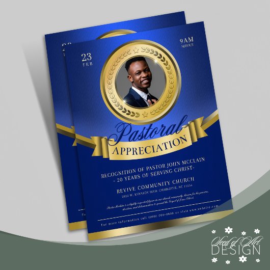 Blauw & Goud Pastorale Waardering Herkenning Flyer