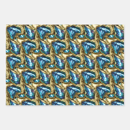 Blauw goud paua shell patroon shimmer shells inpakpapier vel (Voorkant 3)