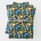 Blauw goud paua shell patroon shimmer shells inpakpapier vel (In situ)