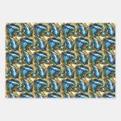 Blauw goud paua shell patroon shimmer shells inpakpapier vel (Voorkant)