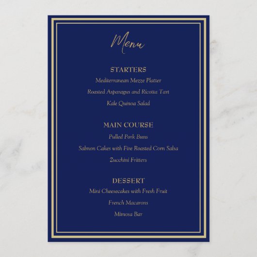 Blauw Goud Pauw Art Nouveau Huwelijk Flat Menu (Voorkant)