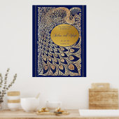 Blauw Goud Pauw Art Nouveau Huwelijk Welkom Poster (Keuken)