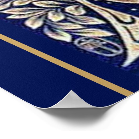 Blauw Goud Pauw Art Nouveau Huwelijk Welkom Poster (Hoek)