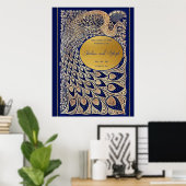 Blauw Goud Pauw Art Nouveau Huwelijk Welkom Poster (Thuiskantoor)