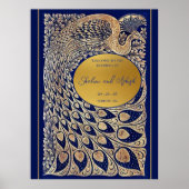 Blauw Goud Pauw Art Nouveau Huwelijk Welkom Poster (Voorkant)