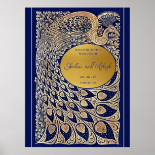 Blauw Goud Pauw Art Nouveau Huwelijk Welkom Poster