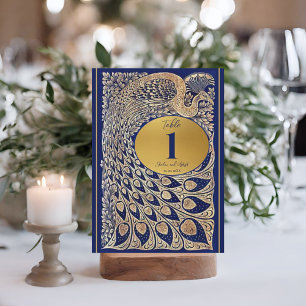 Blauw Goud Pauw Art Nouveau Trouwtafel Nummer