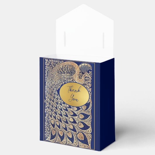 Blauw Goud Pauw Art Nouveau Wedding Favoriet Box Bedankdoosjes (Geopend)