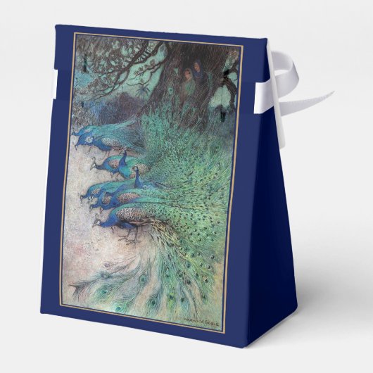 Blauw Goud Pauw Art Nouveau Wedding Favoriet Box Bedankdoosjes (Achterkant)