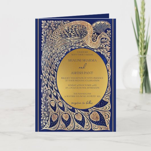 Blauw Goud Pauw Indiase bruiloft details, programm (Voorkant)