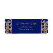 Blauw Goud Pauw Indiase bruiloft Etiket (Voorkant)