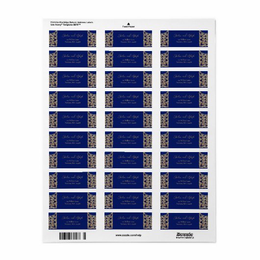 Blauw Goud Pauw Indiase bruiloft Etiket (Full Sheet)