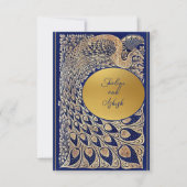 Blauw Goud Pauw Indiase bruiloft RSVP (Voorkant)