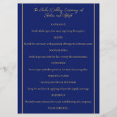 Blauw Goud Pauw Indiase Hindoe bruiloft ceremonie Programmakaart (Achterkant)