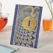 Blauw Goud Pauw Indiase Trouwtafel Nummer Reclamebord Met Voetstuk (Insitu)