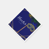 Blauw & Goud Pauw Maskerade Aangepast Feest Servet (Hoek)