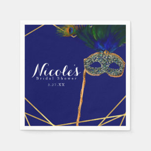 Blauw & Goud Pauw Masquerade Aangepast Feest Servet