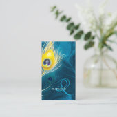 Blauw Goud Pauw Veren Monogram Visitekaartje (Staand voorkant)