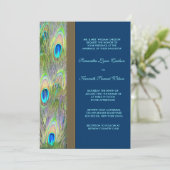 Blauw Goud Pauw Veren Trouwen Kaart (Staand voorkant)