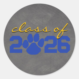 Blauw & Goud Pawprint Licht Schoolbord Afstuderen Ronde Sticker