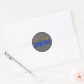 Blauw & Goud Pawprint Licht Schoolbord Afstuderen Ronde Sticker (Envelop)