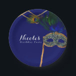 Blauw & Goud Peacock Masquerade Custom Party Papieren Bordje<br><div class="desc">Blue & Gold Peacock Masquerade Custom Party Borden. Overeenkomende objecten beschikbaar. Aanpassen met elke tekst.</div>