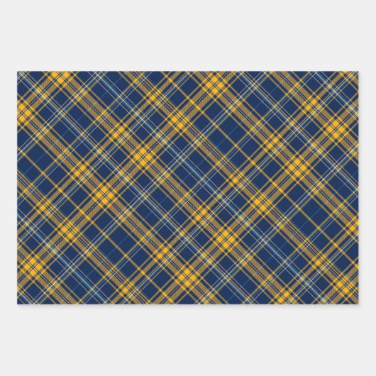 Blauw & Goud Plaid Inpakpapier Vel (Voorkant)