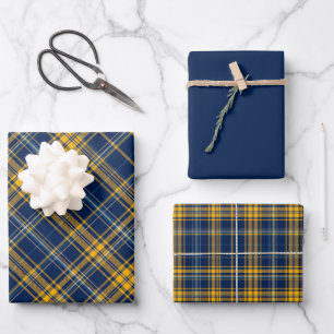 Blauw & Goud Plaid Inpakpapier Vel