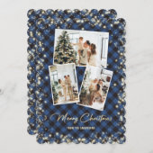 Blauw Goud Plakken Fotocollage Vrolijk Kerstfeest Feestdagenkaart (Voorkant / Achterkant)
