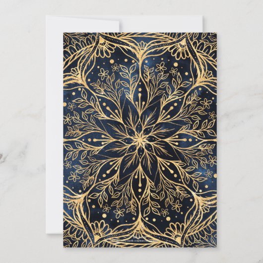 Blauw Goud Poinsettia Bloem Mandala Kaart (Achterkant)