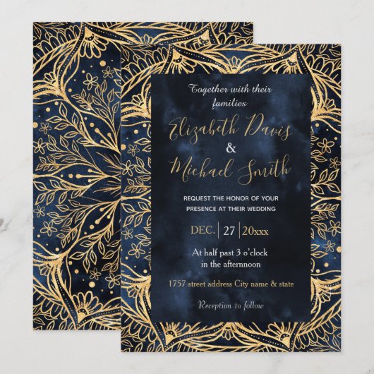 Blauw Goud Poinsettia Bloem Mandala Kaart (Voorkant / Achterkant)