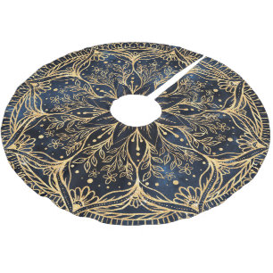 Blauw Goud Poinsettia Bloem Mandala Kerstboom Rok