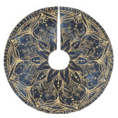 Blauw Goud Poinsettia Bloem Mandala Kerstboom Rok (Voorkant)