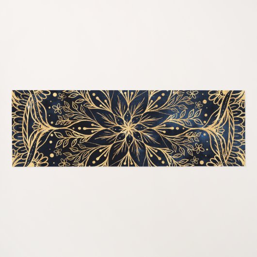 Blauw Goud Poinsettia Bloem Mandala Yogamat (Achterkant (horizontaal))