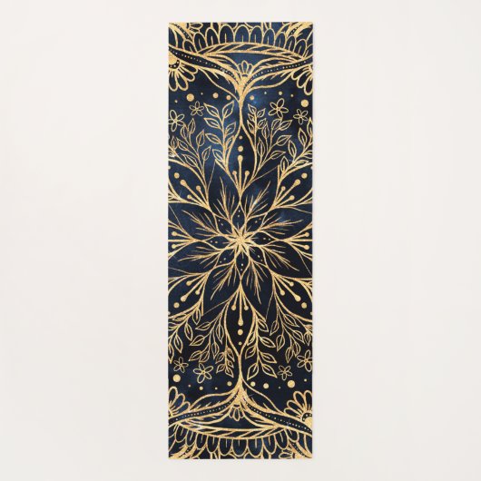 Blauw Goud Poinsettia Bloem Mandala Yogamat (Achterkant)