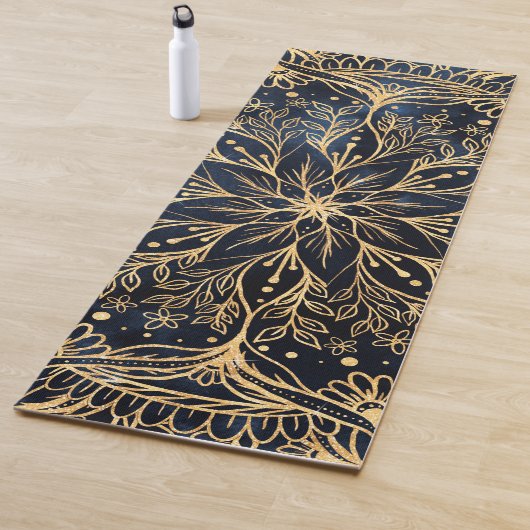Blauw Goud Poinsettia Bloem Mandala Yogamat (In situ)