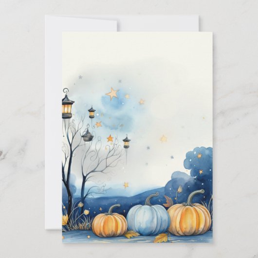 Blauw Goud Pompoen Baby shower Dank u Kaart (Achterkant)