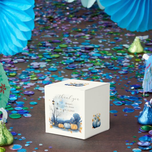 Blauw Goud Pompoen Baby shower Monogram Bedankdoosjes (Feest)