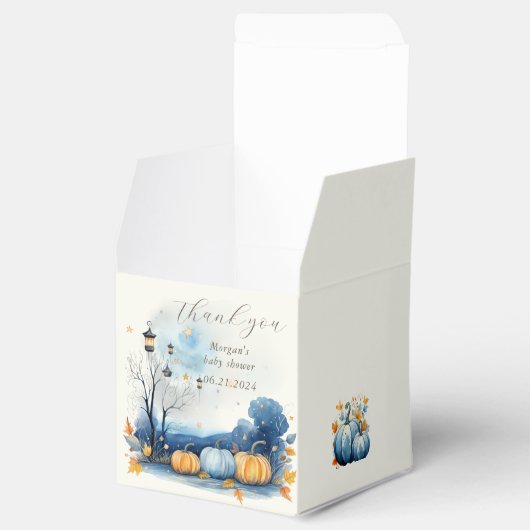 Blauw Goud Pompoen Baby shower Monogram Bedankdoosjes (Geopend)