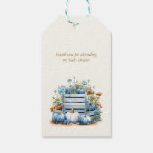Blauw Goud Pompoen Baby shower Welkom Cadeaulabel (Achterkant)