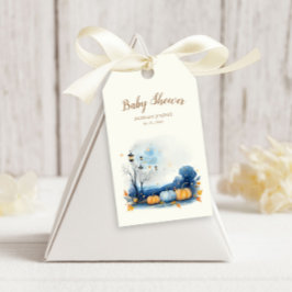 Blauw Goud Pompoen Baby shower Welkom Cadeaulabel