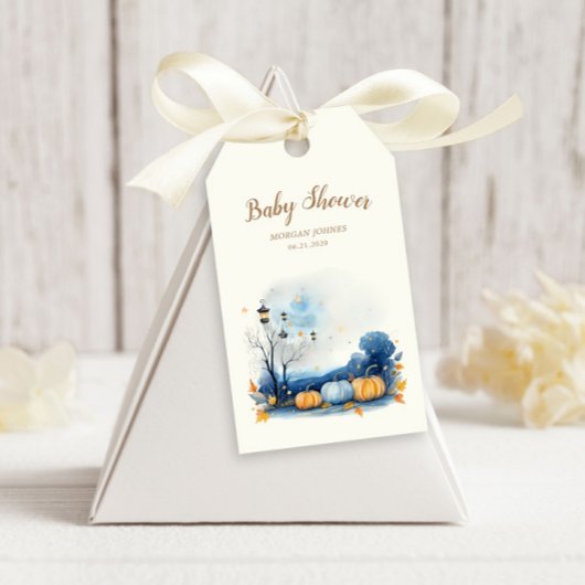 Blauw Goud Pompoen Baby shower Welkom Cadeaulabel